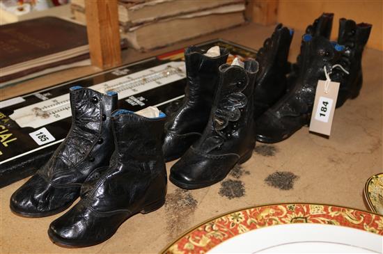 4 pairs of Victorian childrens black leather ankle boots